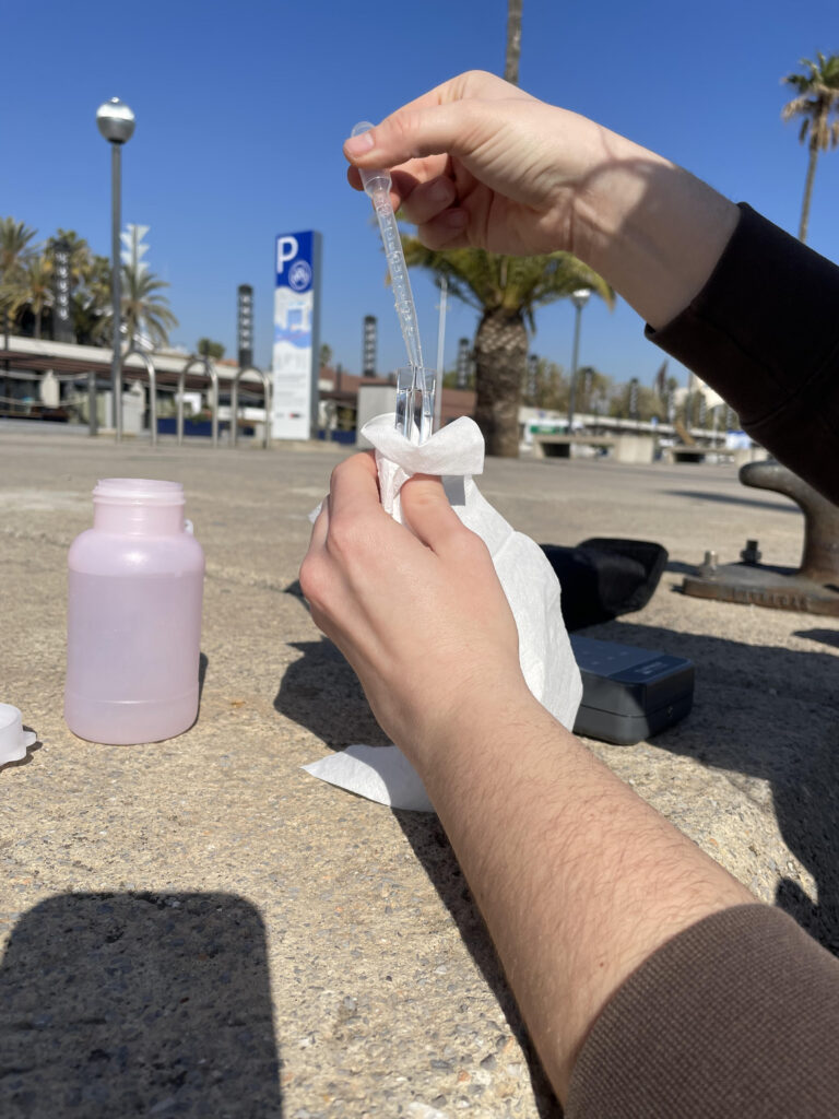 Sampled sea water poured in a testing tube