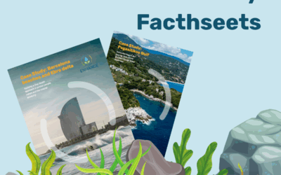 Two previews of the case study factsheets with rocks and algas
